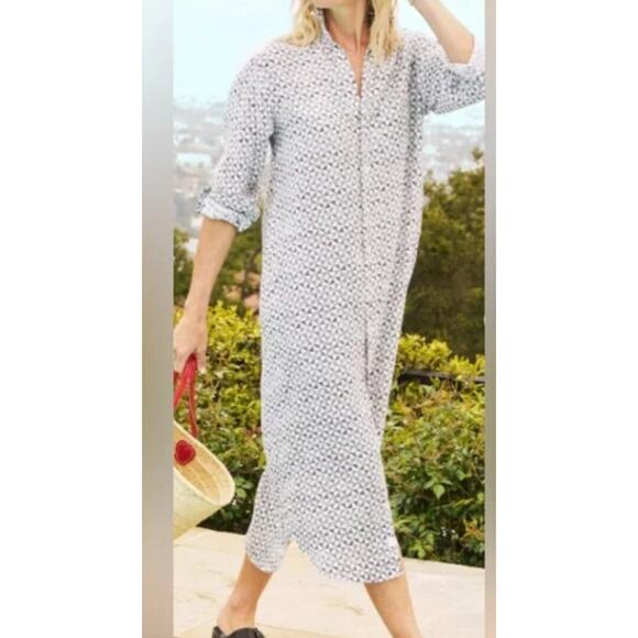 FRANK & EILEEN M Medium Black White Geometric Linen Maxi Rory Shirtdress Dress - Picture 1 of 10